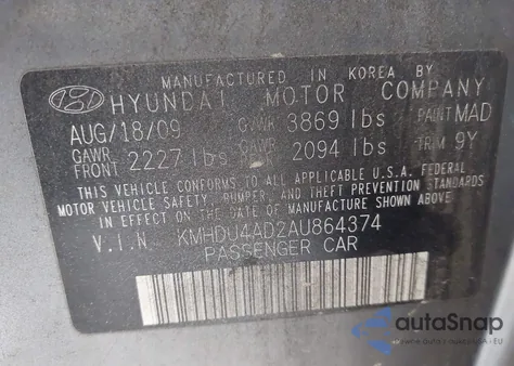 2010 Hyundai Elantra Gls from USA, damaged, VIN KMHDU4AD2AU864374